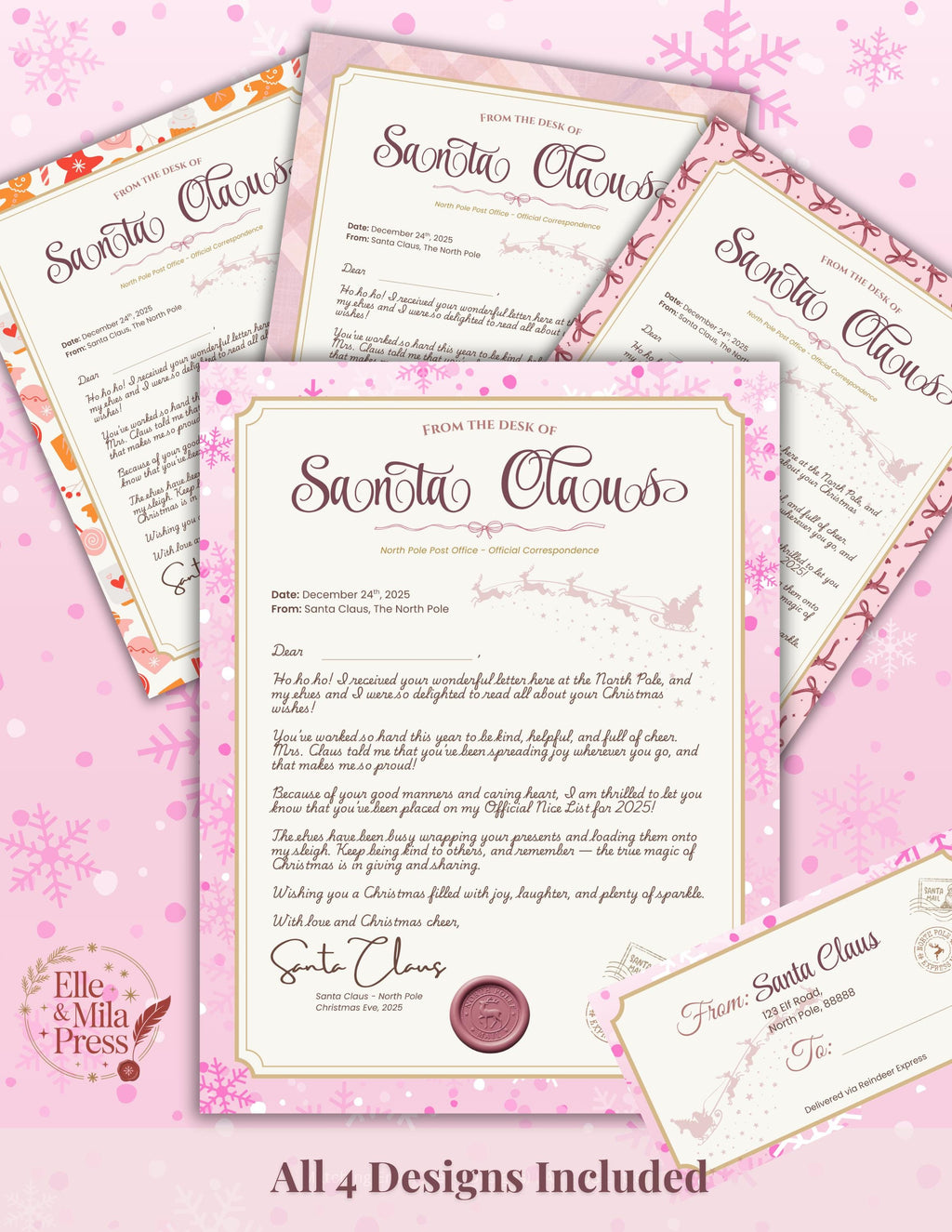 Personalized Letter from Santa | Pink Christmas Designs (Printable PDF)