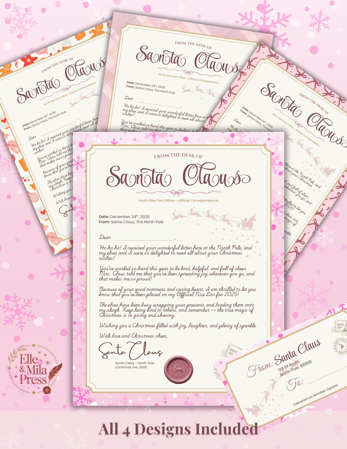 Personalized Letter from Santa | Pink Christmas Designs (Printable PDF)