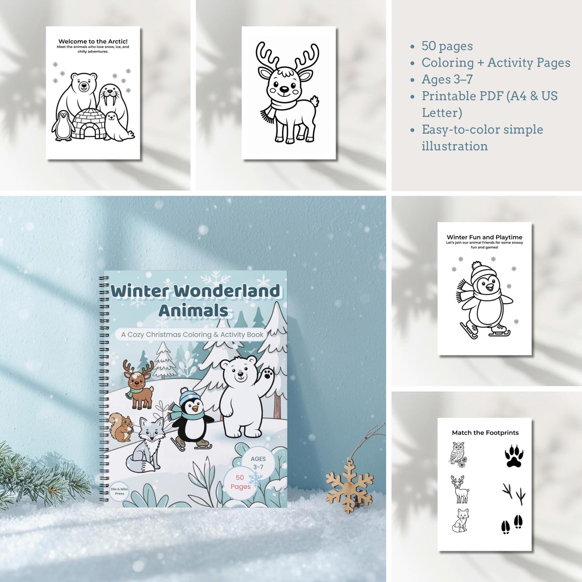 Winter Animals Coloring & Activity Book – Christmas Wonderland (Printable PDF)