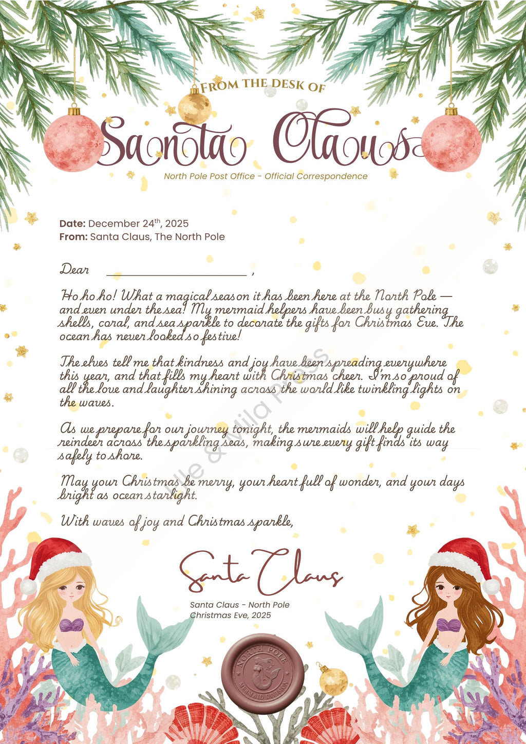 Mermaid Santa Letter Set | Christmas Kids Activity (Printable PDF)