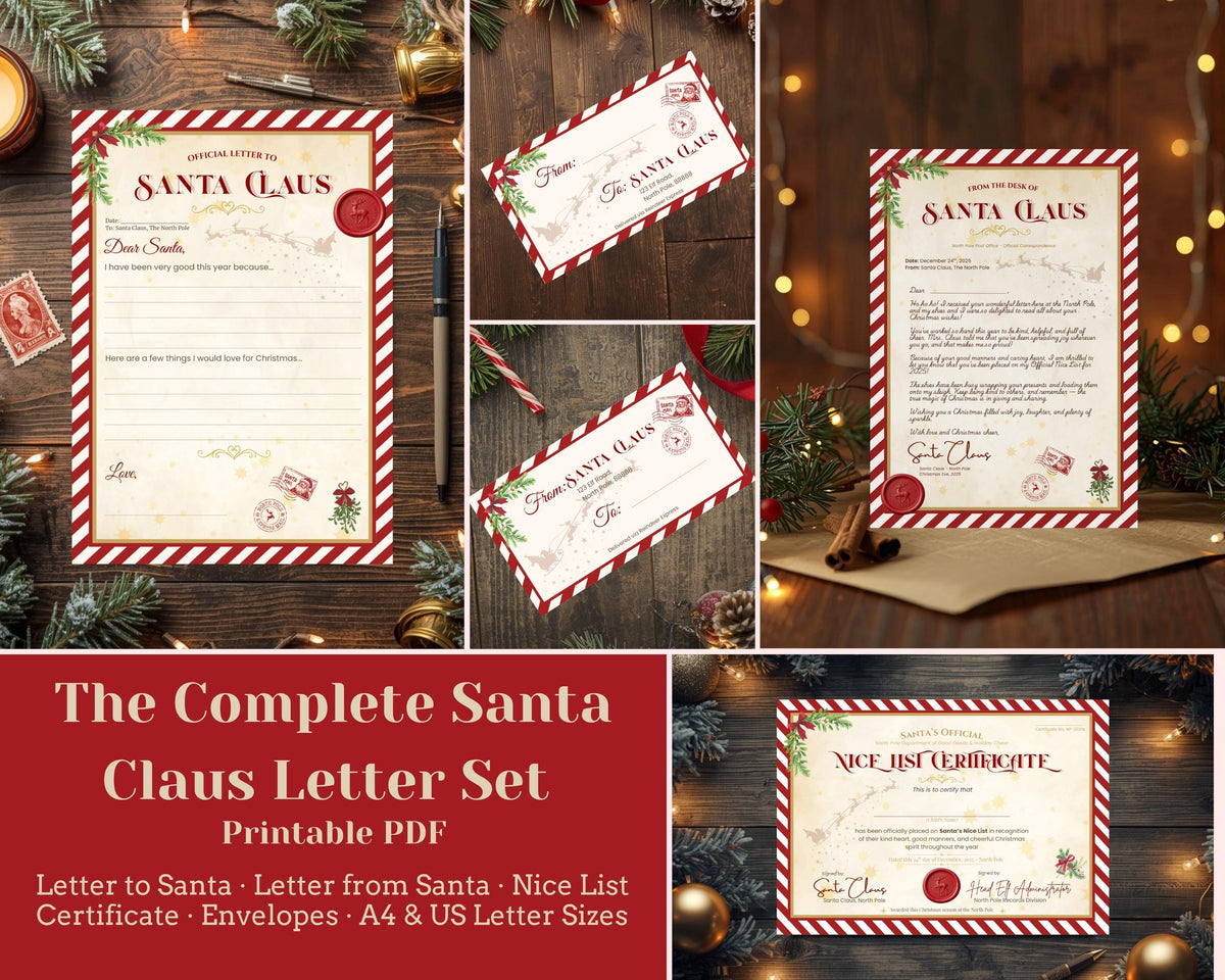 The Complete Santa Claus Letter Set — Letter to Santa, Letter from Santa and Nice List Certificate — Printable PDF (A4 & US Letter Sizes)