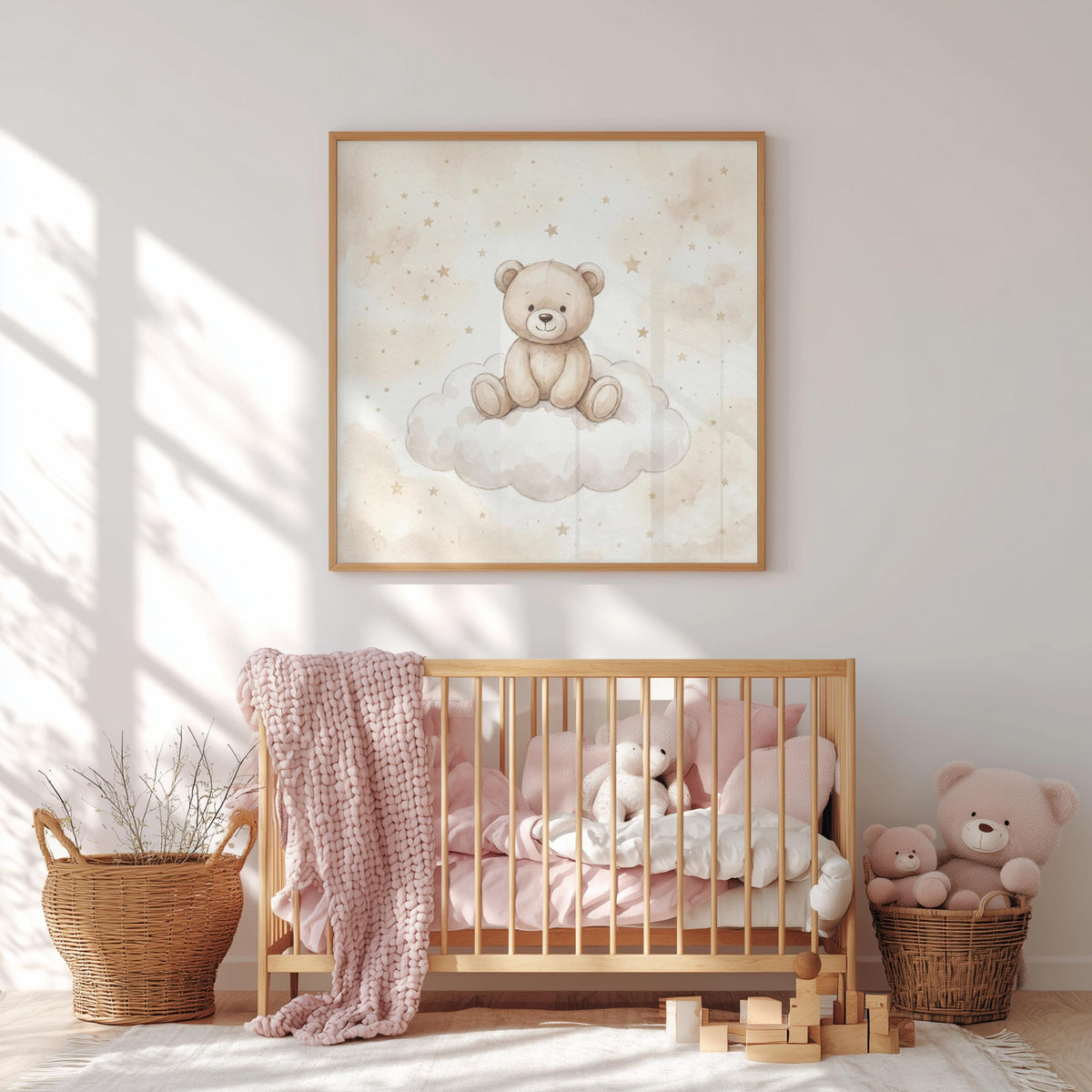 Teddy Bear Nursery Prints, Clouds and Stars Gallery Wall Set (Digital Download)