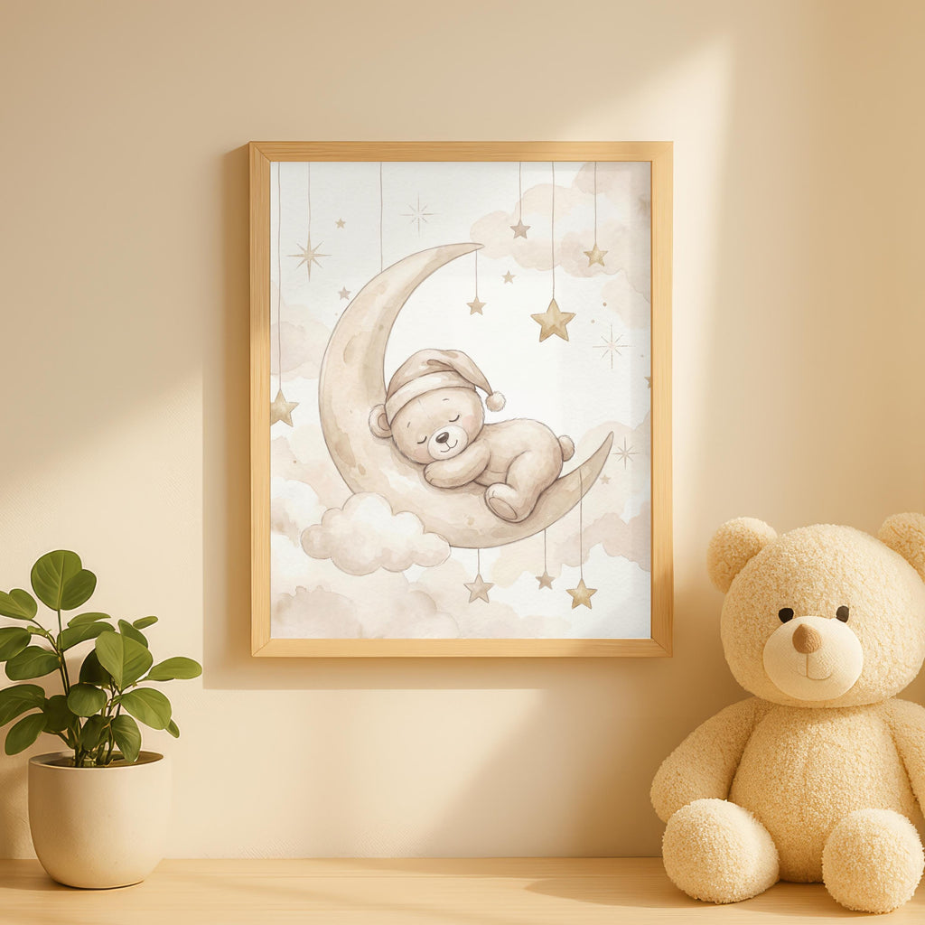 Teddy Bear Nursery Prints, Clouds and Stars Gallery Wall Set (Digital Download)