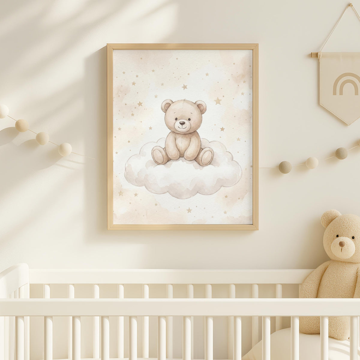 Personalized Sleeping Bear Nursery Art, Moon & Stars, Custom Name (Digital Print)