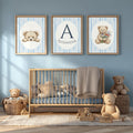 Personalized Blue Floral Teddy Bear Nursery Print, Custom Name (Digital Print)