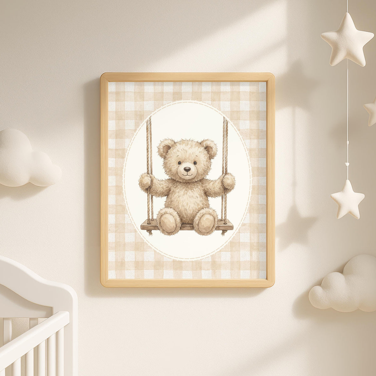 Personalized Gingham Bear Nursery Art, Custom Name Print (Digital Print)