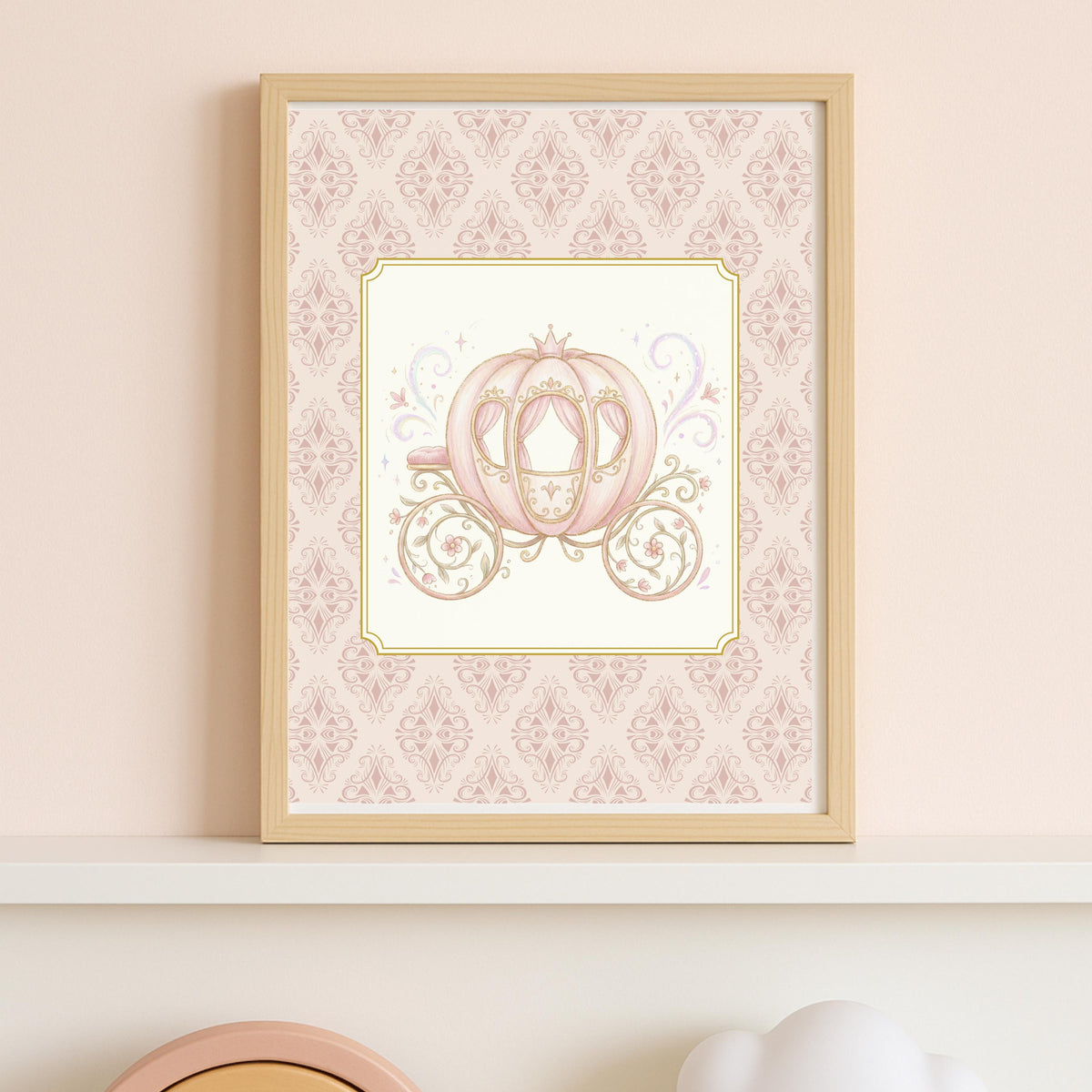 Princess Nursery Prints, Pink Gold Castle Carriage Wall Art (Digital Download Set of 6 )