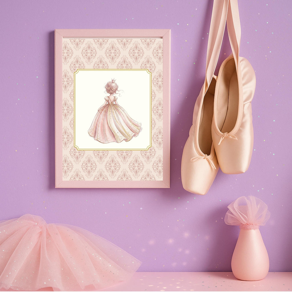 Princess Nursery Prints, Pink Gold Castle Carriage Wall Art (Digital Download Set of 6 )