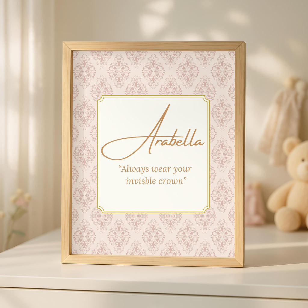 Personalized Princess Name Print Set, Magic Wand & Tiara, Pink and Gold (Digital Download)