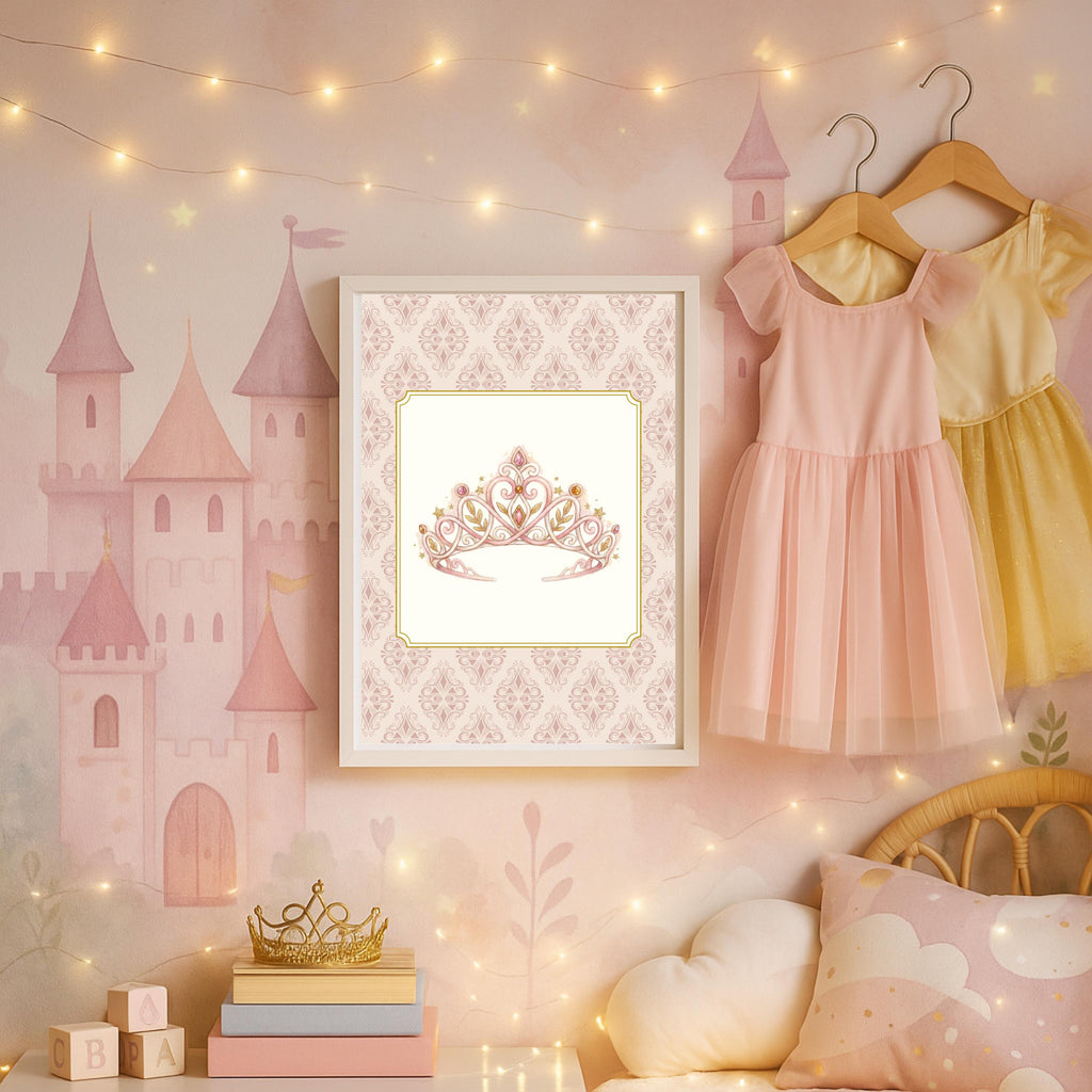 Personalized Princess Name Print Set, Magic Wand & Tiara, Pink and Gold (Digital Download)