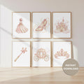 Princess Nursery Wall Art Prints, Pink and Gold Decor (Set of 6) (Digital Download)