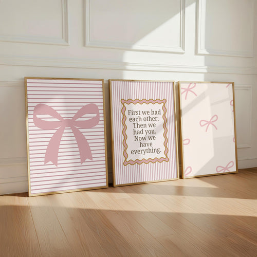Coquette Bow Nursery Wall Art Set of 6, Vintage Girl Room Decor, Dusty Rose Gingham Prints, Grand millennial Gallery Wall, Digital Download