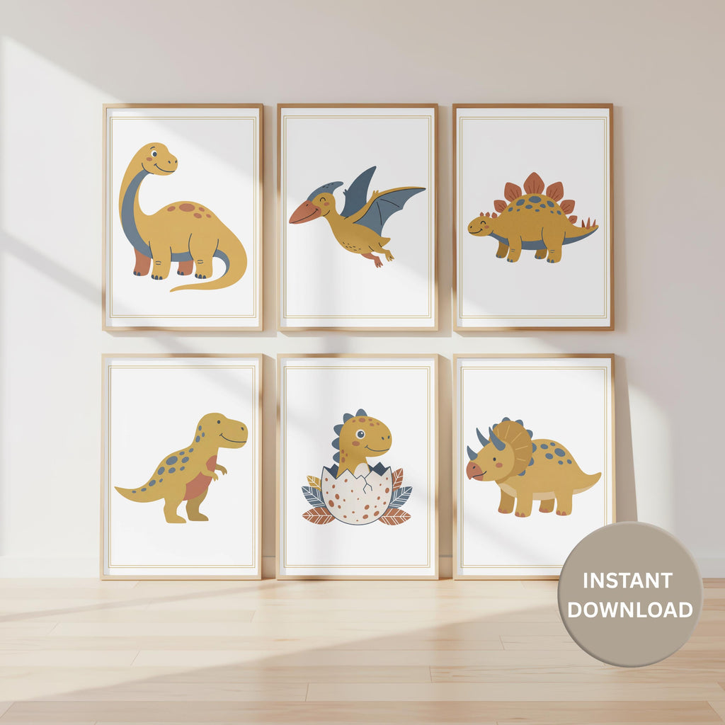 Sage Green Dinosaur Nursery Prints, Set of 6 (Digital Download