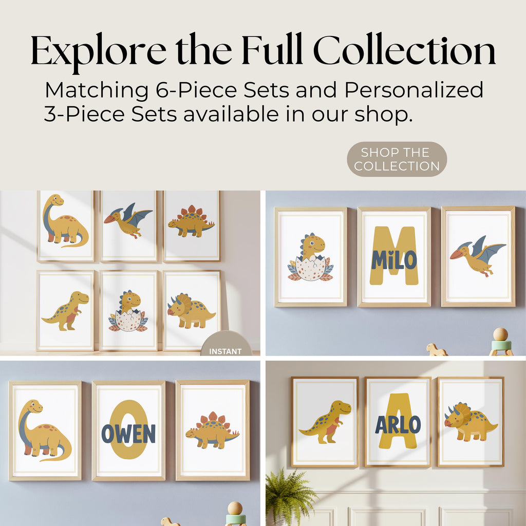 Personalized Dinosaur Nursery Print, Scandi Boho Kids Room Decor (Digital Download)