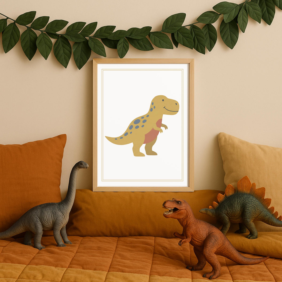 Personalized Dinosaur Nursery Print, Scandi Boho Kids Room Decor (Digital Download)