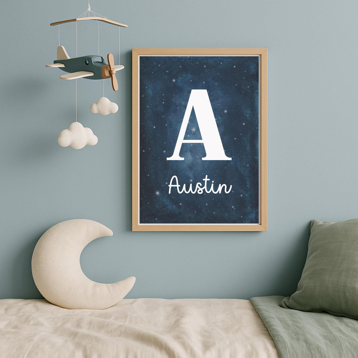 Personalized Navy Space Nursery Art, Astronaut Rocket Prints (Digital Download)