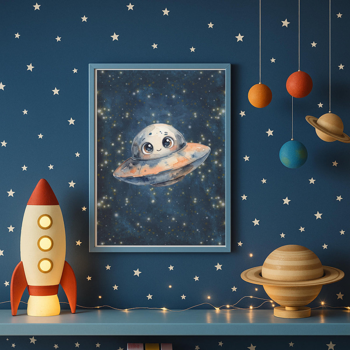 Personalized Navy Space Nursery Art, Astronaut Rocket Prints (Digital Download)