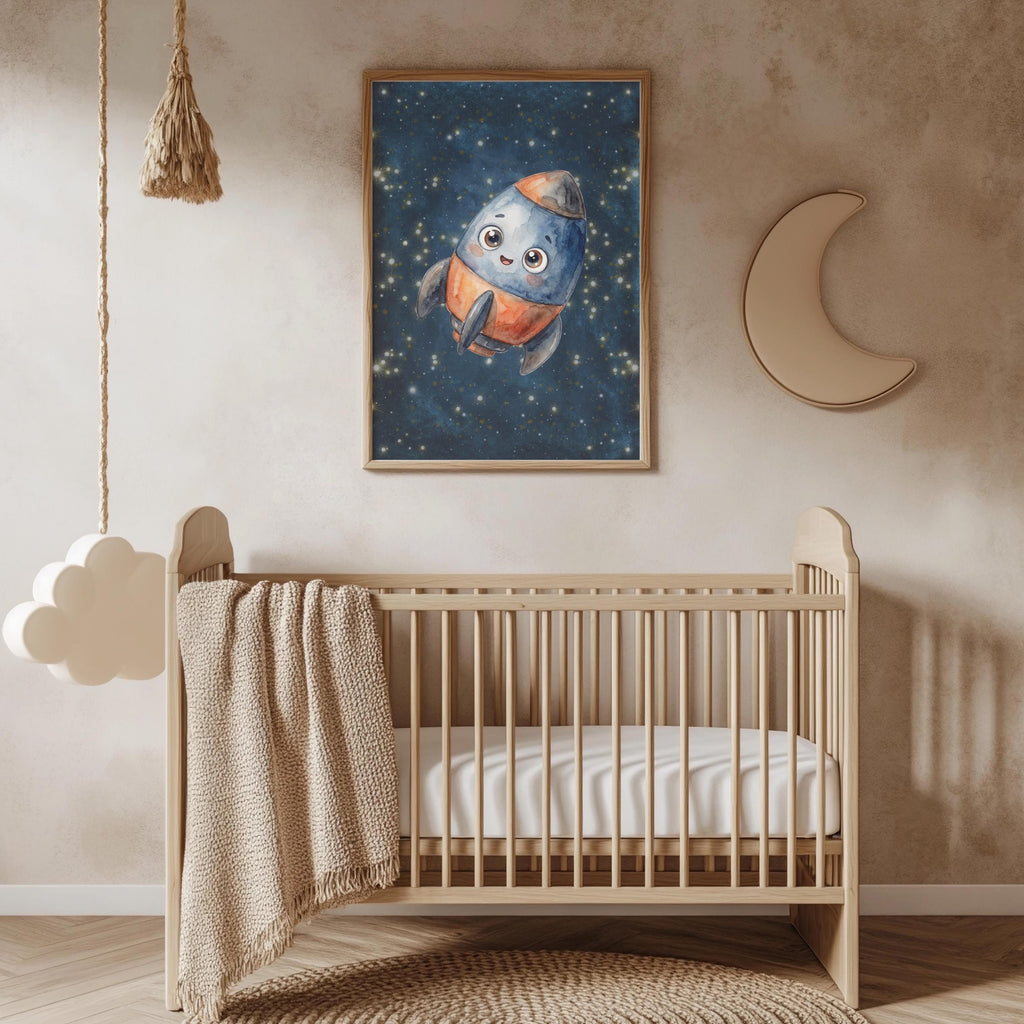 Personalized Navy Space Nursery Art, Astronaut Rocket Prints (Digital Download)