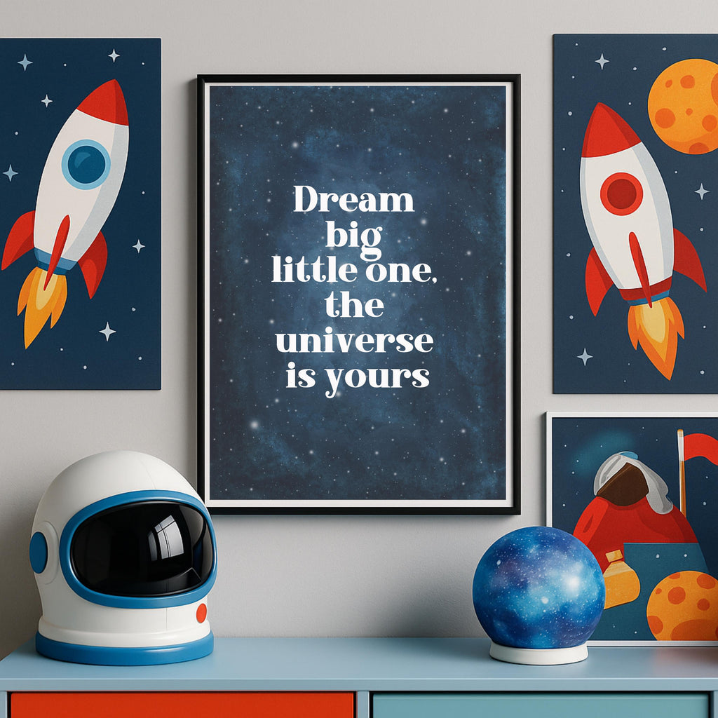 Personalized Navy Space Nursery Art, Astronaut Rocket Prints (Digital Download)