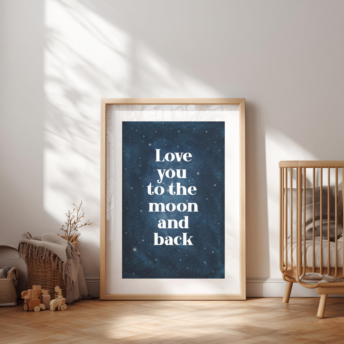 Personalized Moon and Stars Nursery Print, Navy Galaxy Decor (Digital Download)