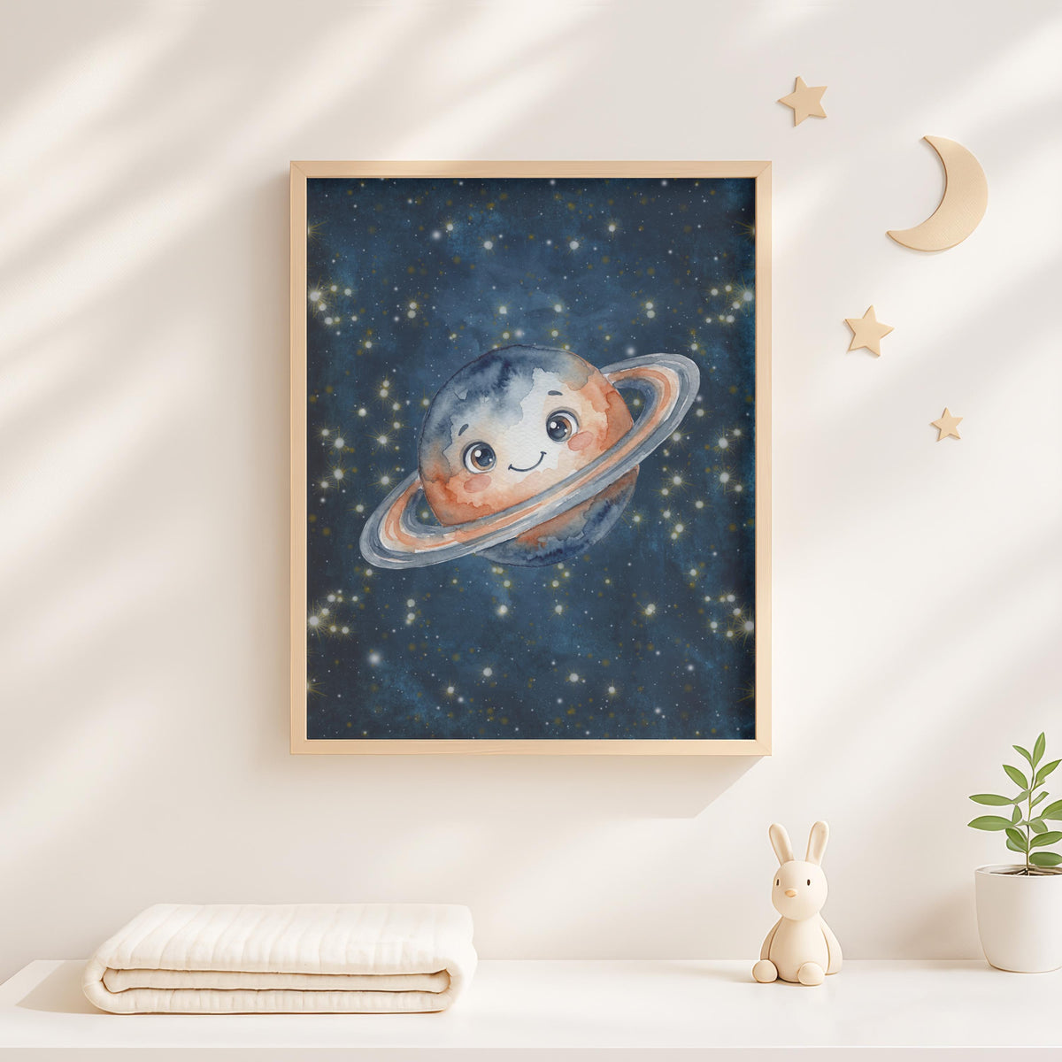 Personalized Moon and Stars Nursery Print, Navy Galaxy Decor (Digital Download)