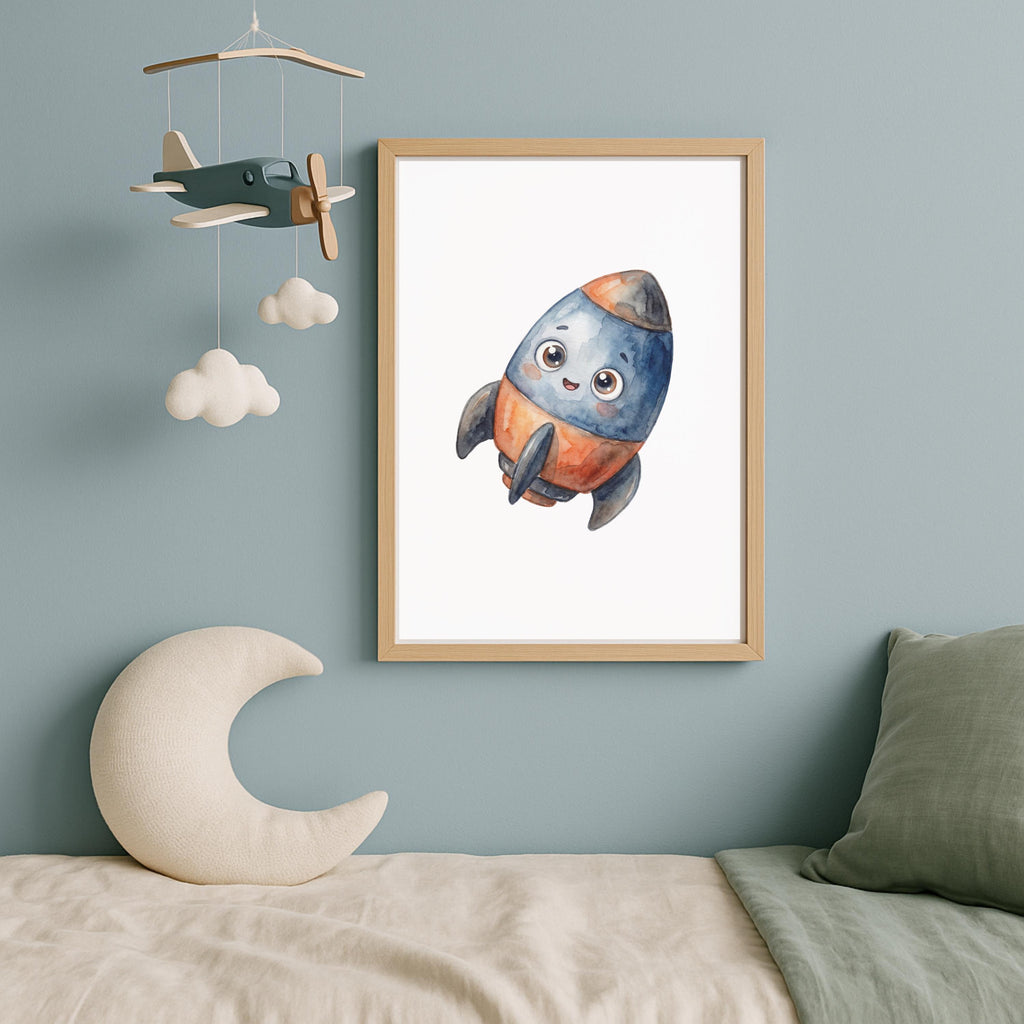 Personalized Space Print, Watercolor Astronaut, Rocket, Custom Name (Digital Download)