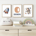 Personalized Space Print, Watercolor Astronaut, Rocket, Custom Name (Digital Download)