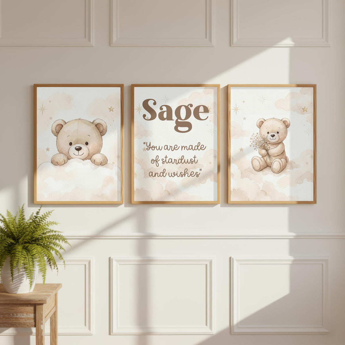 Personalized Peeking Bear Nursery Print, Floral Name Sign (Digital Print)
