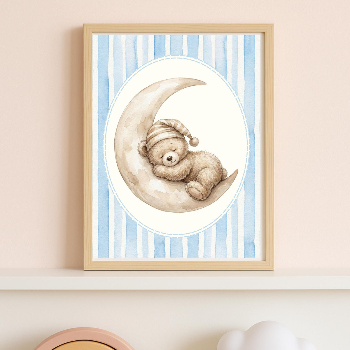 Teddy Bear Nursery Prints, Blue Seersucker, Royal Baby Decor (Digital Download)