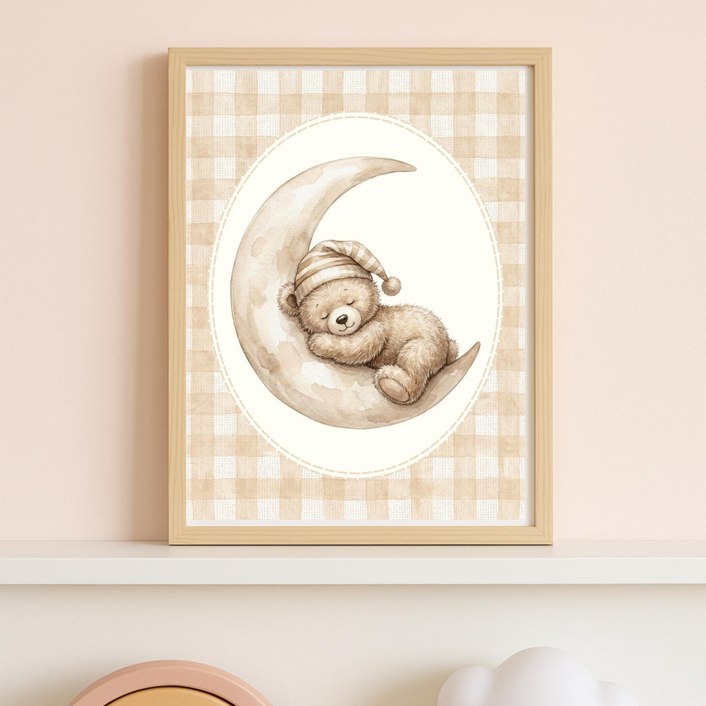 Personalized Gingham Bear Nursery Art, Custom Name Print (Digital Download)