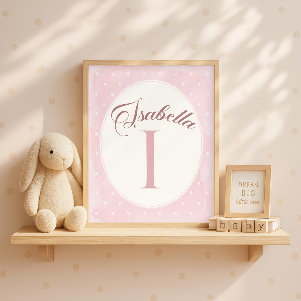 Personalized Pink Bear Nursery Art, Moon Decor (Digital Print, 24 Hours Ready)