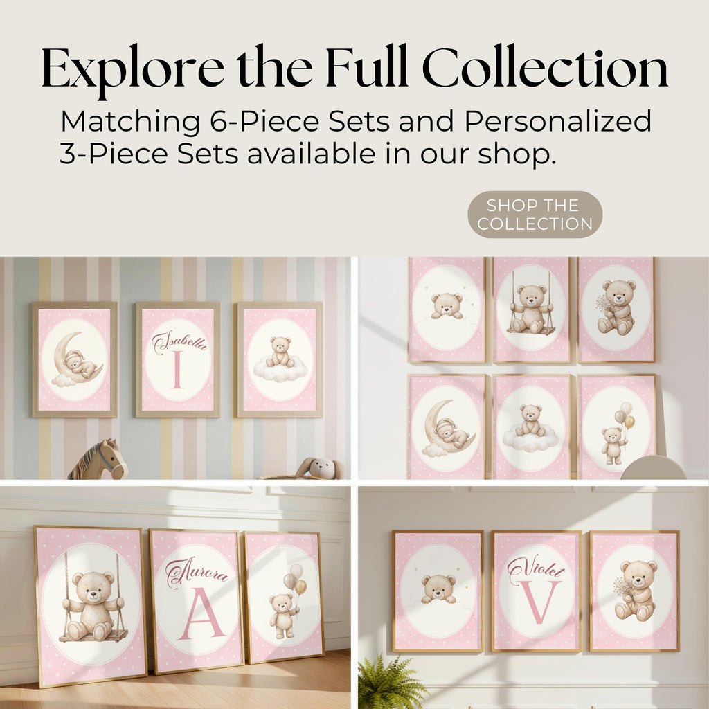 Personalized Pink Bear Nursery Art, Custom Name Print (Digital Print, Ready in 24 Hours)