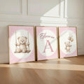 Personalized Pink Bear Nursery Art, Custom Name Print (Digital Print, Ready in 24 Hours)