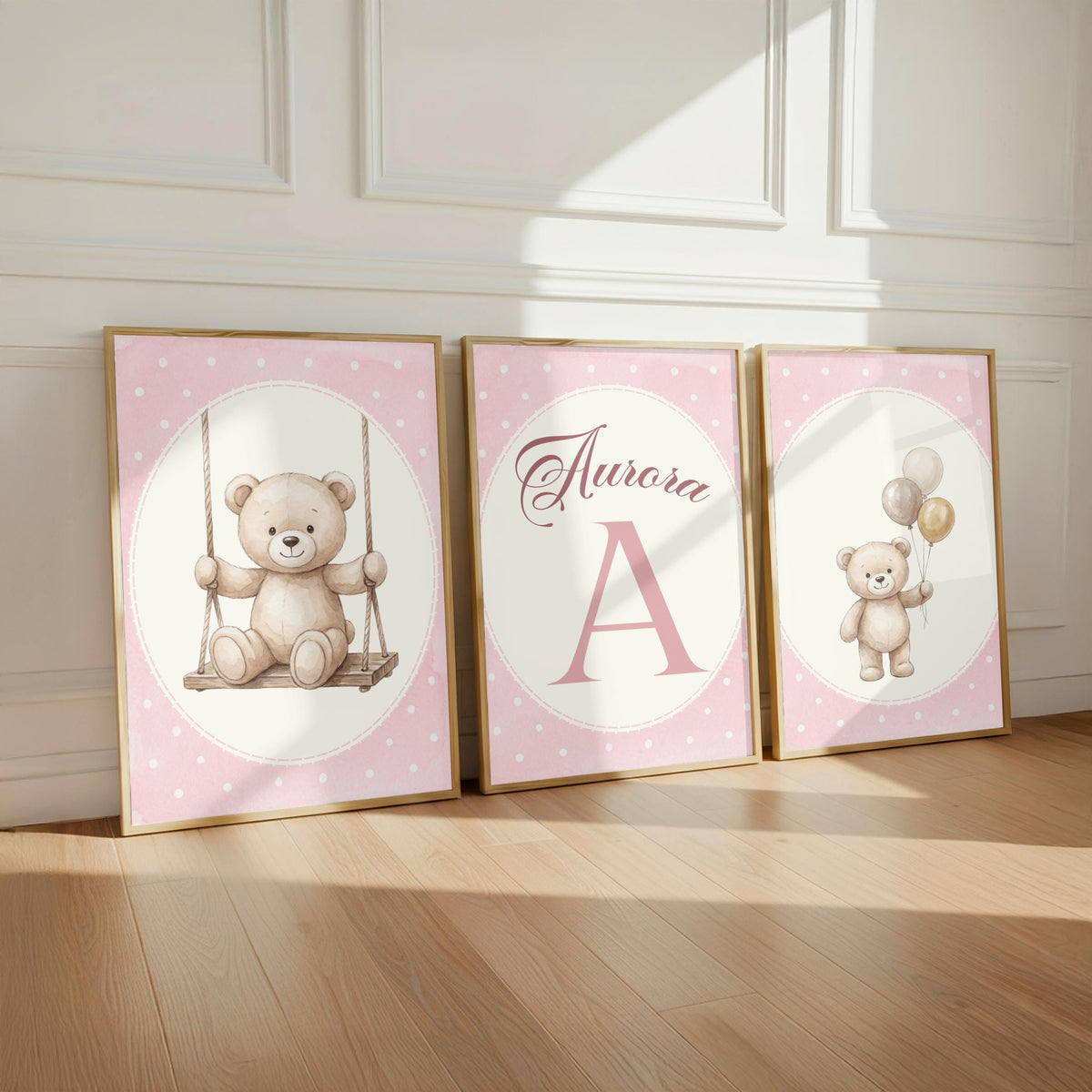 Personalized Pink Bear Nursery Art, Custom Name Print (Digital Print, Ready in 24 Hours)