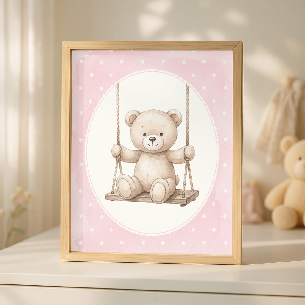 Personalized Pink Bear Nursery Art, Custom Name Print (Digital Print, Ready in 24 Hours)