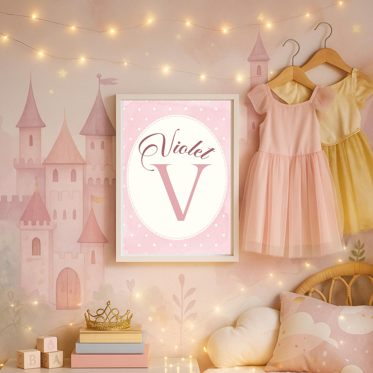 Personalized Floral Teddy Bear Print, Pink Nursery Decor (Digital Print)