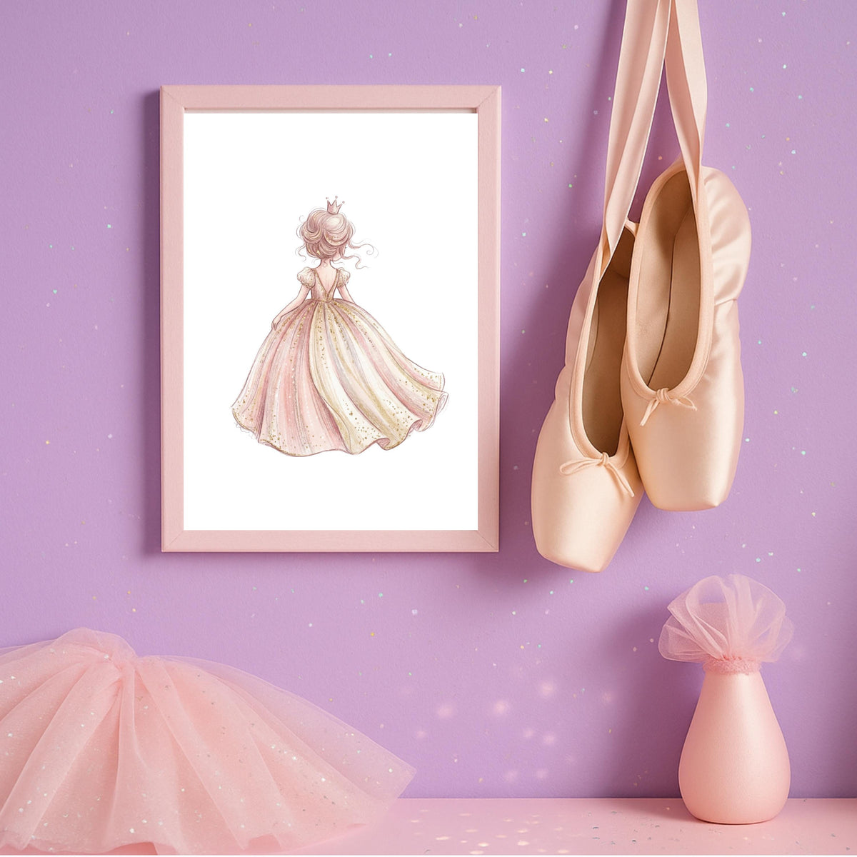 Princess Nursery Wall Art Prints, Pink and Gold Decor (Set of 6) (Digital Download)