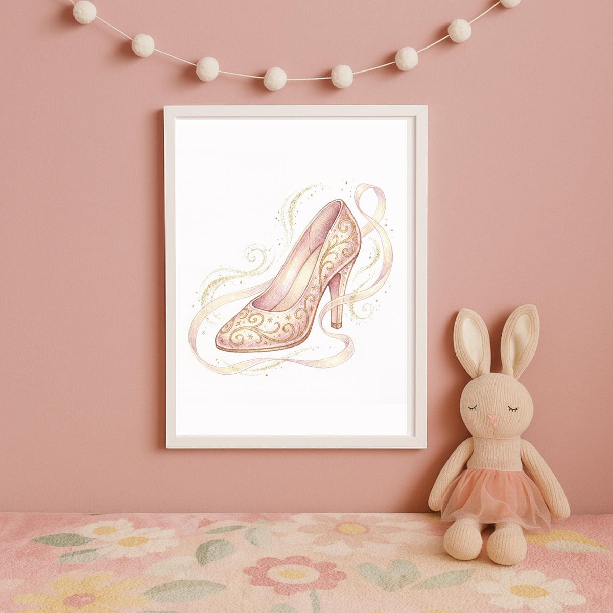 Princess Nursery Wall Art Prints, Pink and Gold Decor (Set of 6) (Digital Download)