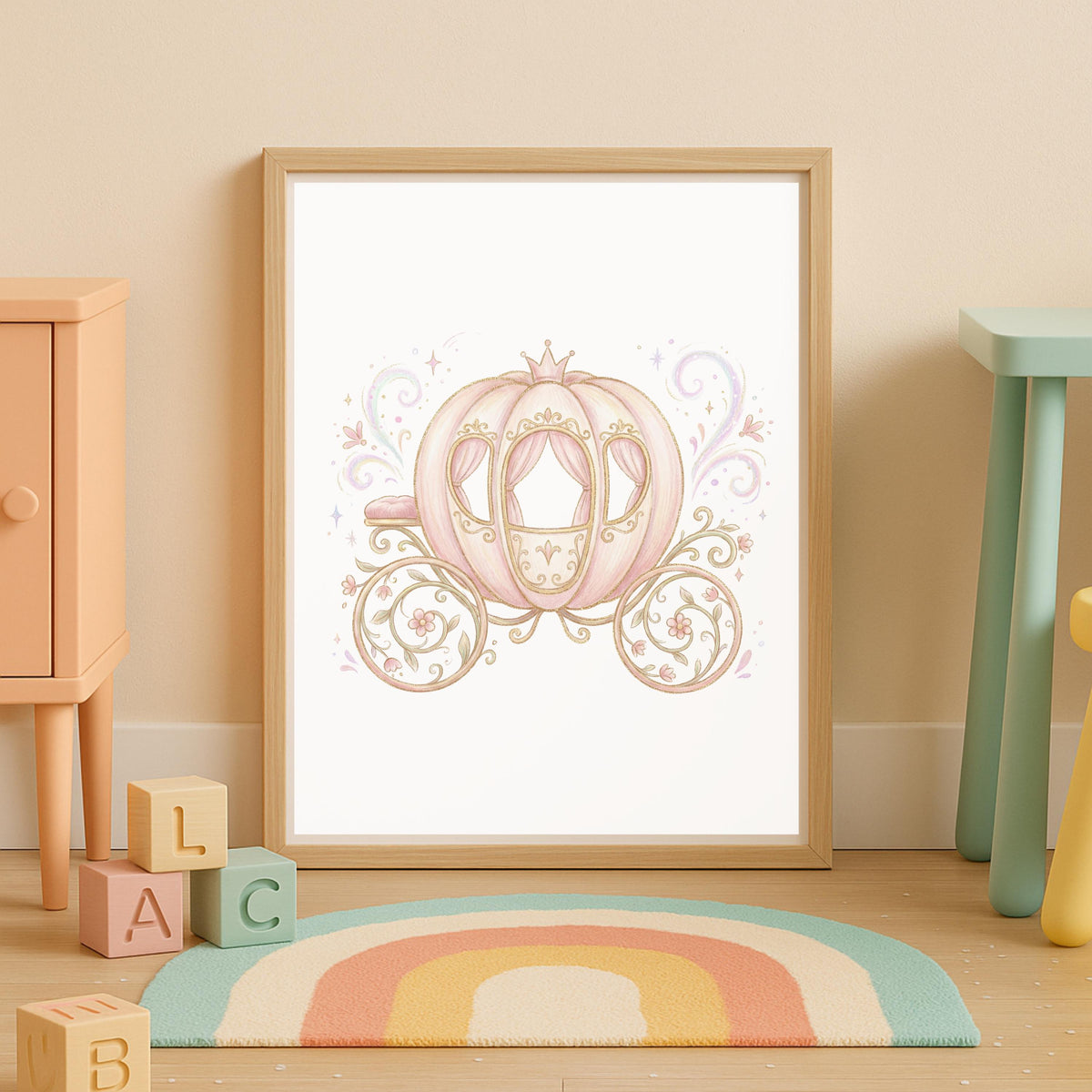 Princess Nursery Wall Art Prints, Pink and Gold Decor (Set of 6) (Digital Download)