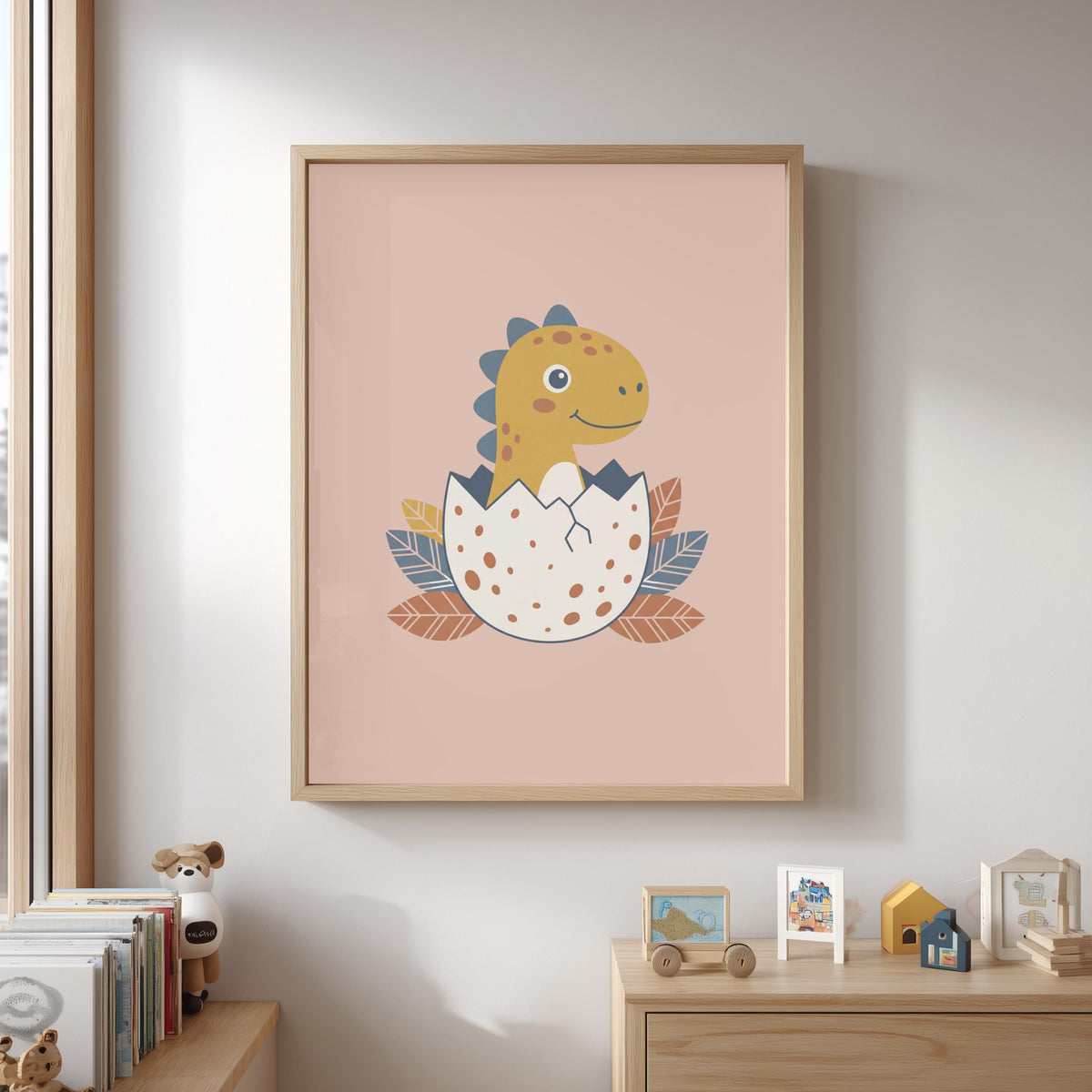 Boho Dinosaur Nursery Prints, Muted Yellow & Blue Set (Digital Download)