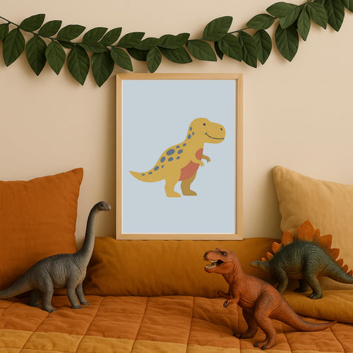 Boho Dinosaur Nursery Prints, Muted Yellow & Blue Set (Digital Download)