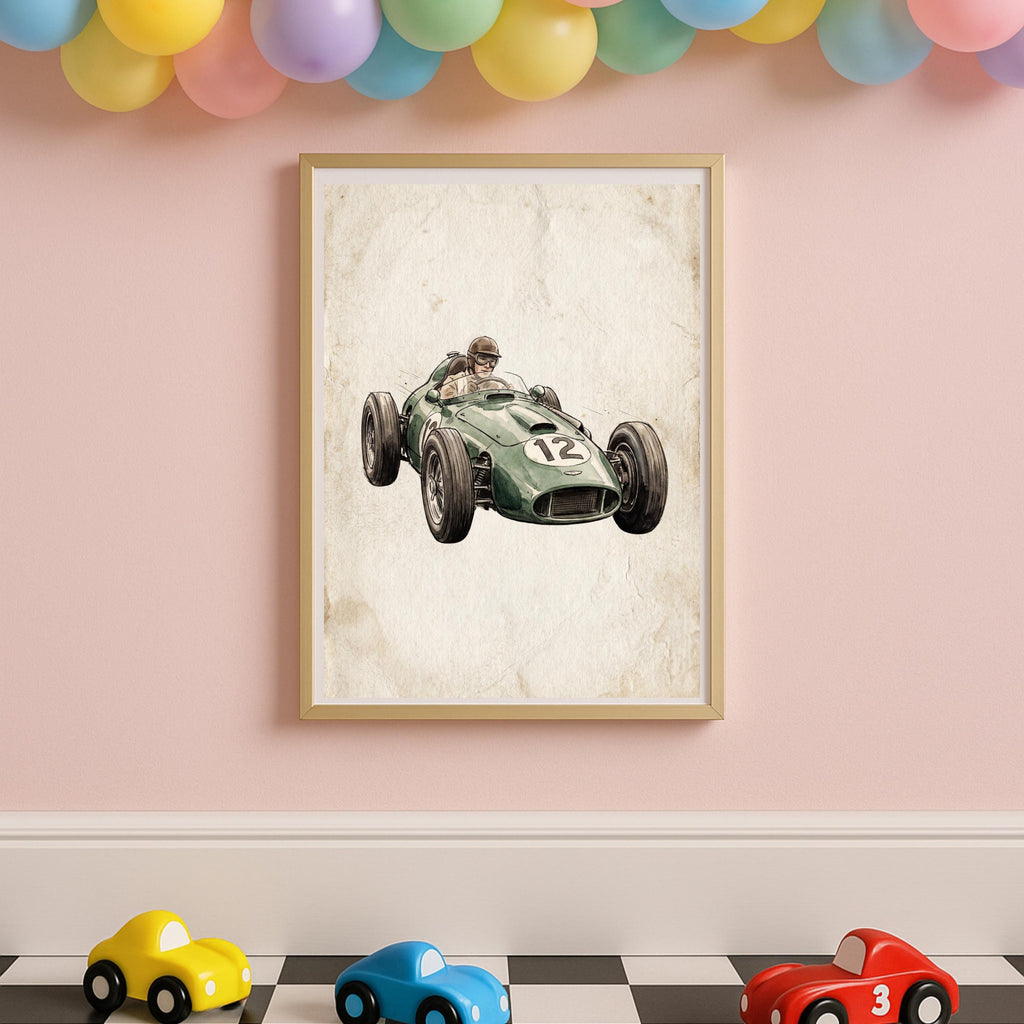 Personalized Race Car Nursery Art, Vintage Boy Name Sign (Digital Download)