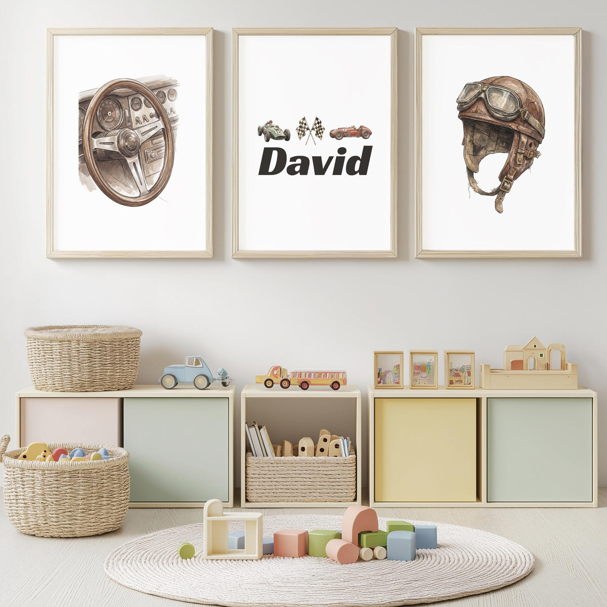 Personalized Boy Nursery Decor, Vintage Car Theme Name Sign (Digital Download)
