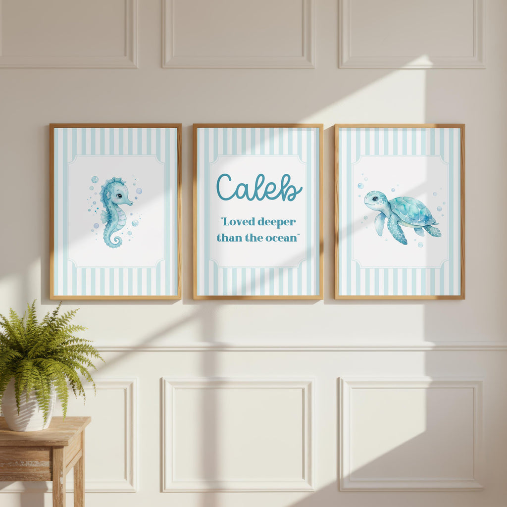 Personalized Turtle Nursery Print, Sea Life Name Sign (Digital Download)