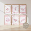 Coquette Nursery Prints, Pink Ocean Wall Art (Digital Download Set of 6)