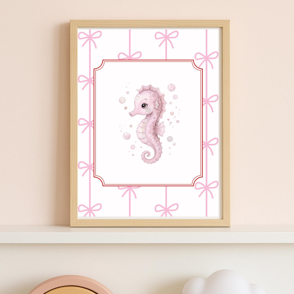Personalized Girl Nursery Decor, Pink Whale & Seahorse Art (Digital Download)