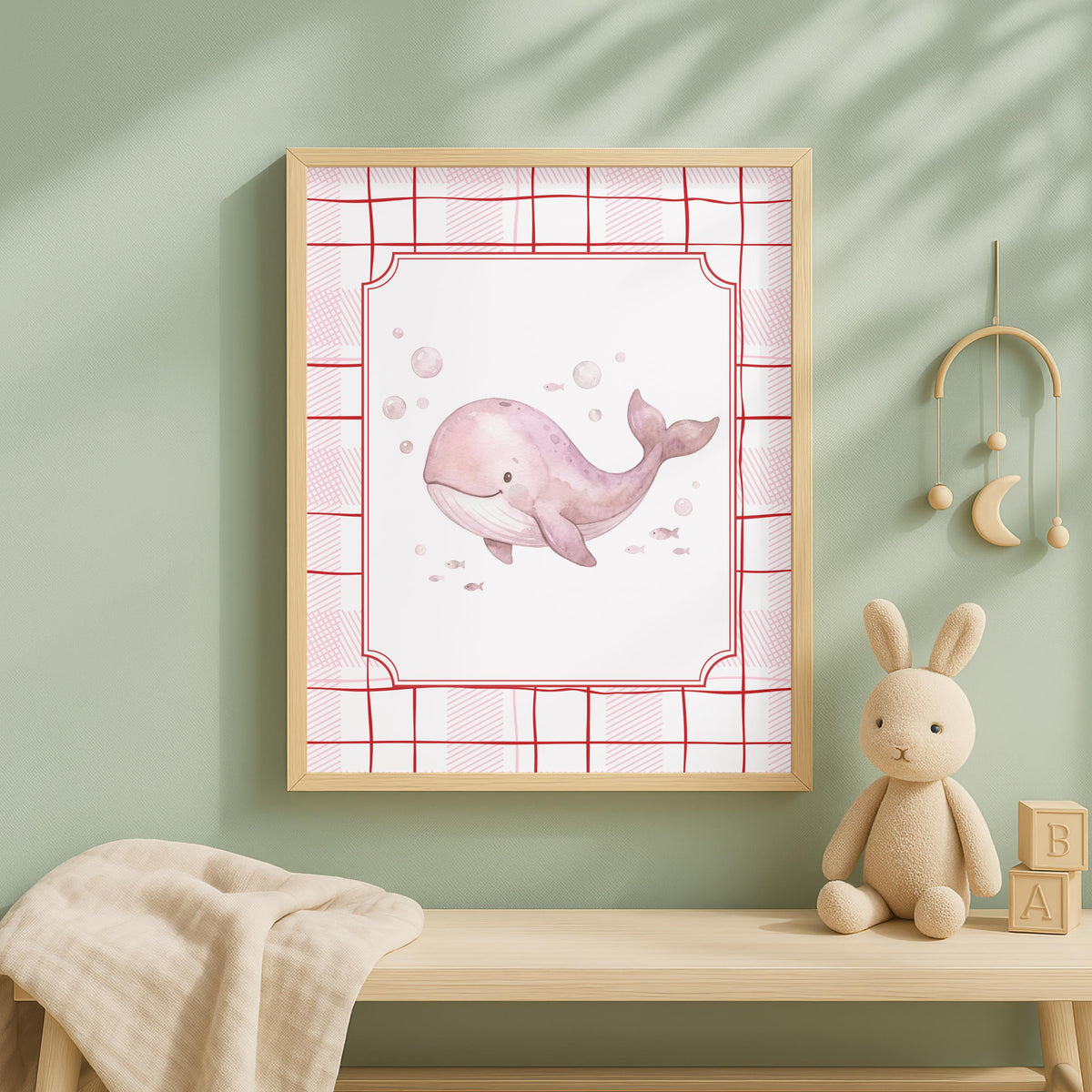 Personalized Girl Nursery Decor, Pink Whale & Seahorse Art (Digital Download)