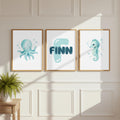 Personalized Octopus and Seahorse Print, Sea Life Nursery, Coastal Wall Art, Custom Name Sign, Cute Ocean Animals, Digital Download