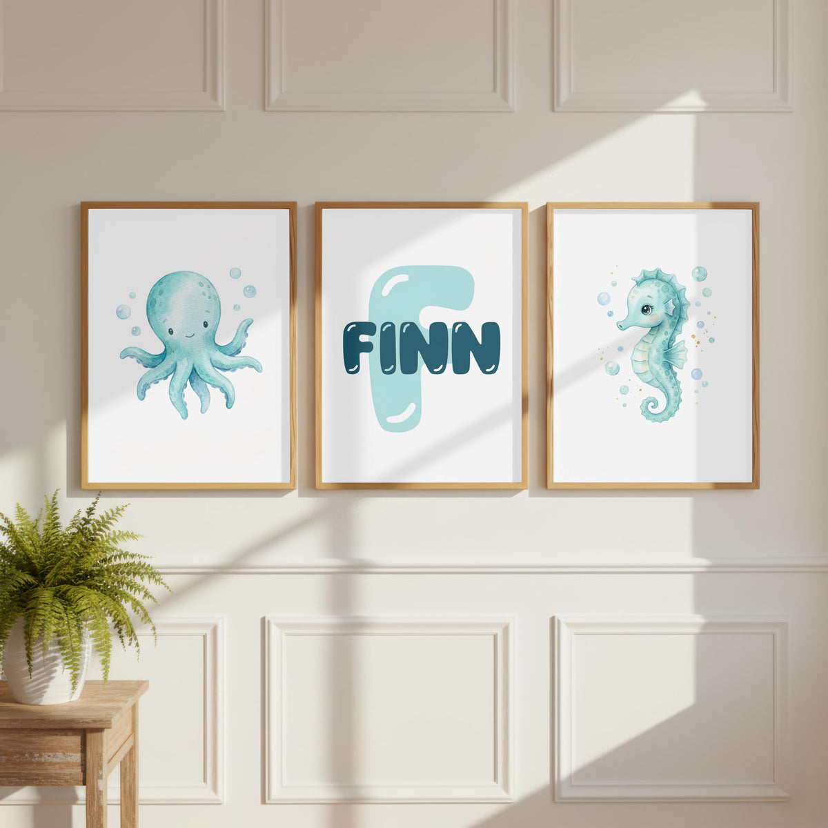 Personalized Octopus and Seahorse Print, Sea Life Nursery, Coastal Wall Art, Custom Name Sign, Cute Ocean Animals, Digital Download
