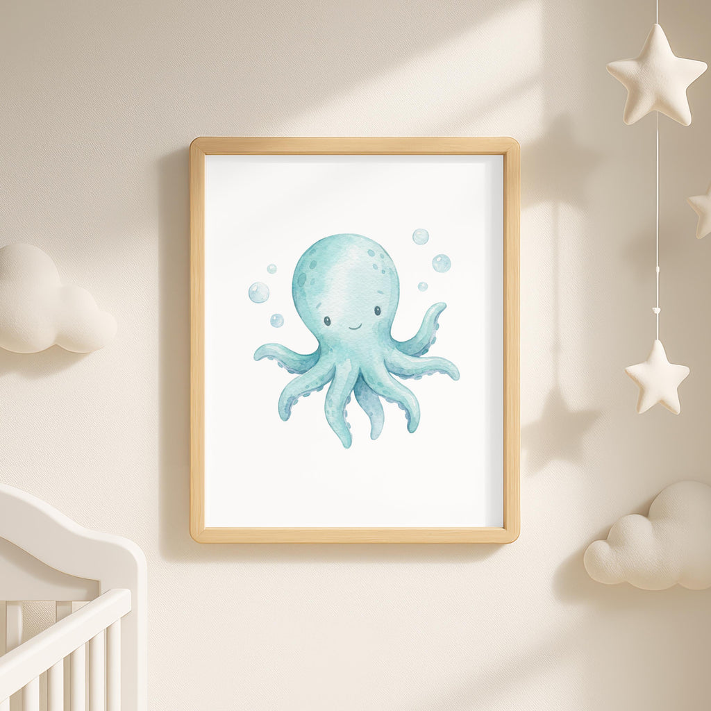 Personalized Octopus and Seahorse Print, Sea Life Nursery, Coastal Wall Art, Custom Name Sign, Cute Ocean Animals, Digital Download